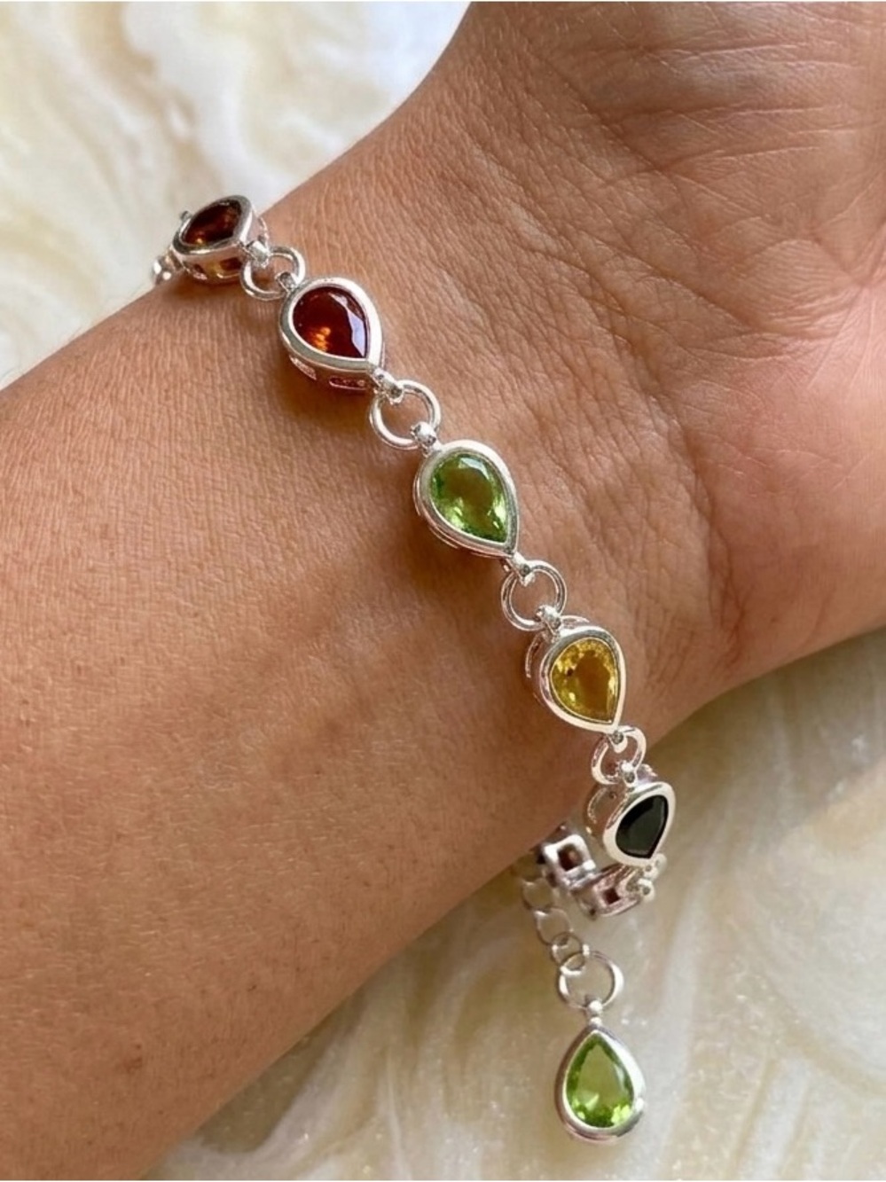 Multicolor Teardrop Bracelet - Colorful Gem Accents